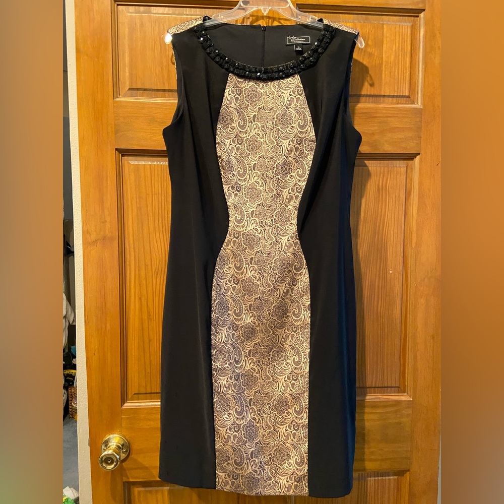Dressbarn Collection Elegant Black and Gold sleeveless Dress Sz 14